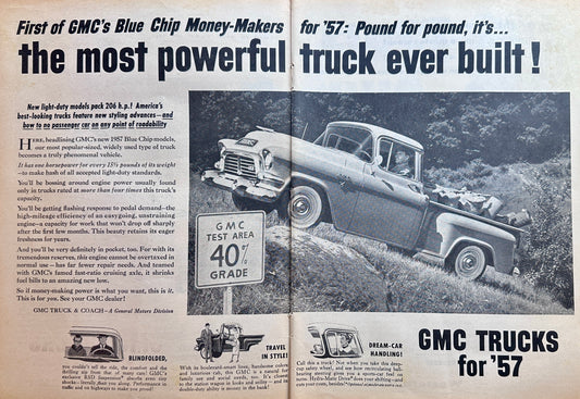 1956 (2-Page) GMC Blue Chip Pickup For 1957 Ad #A380