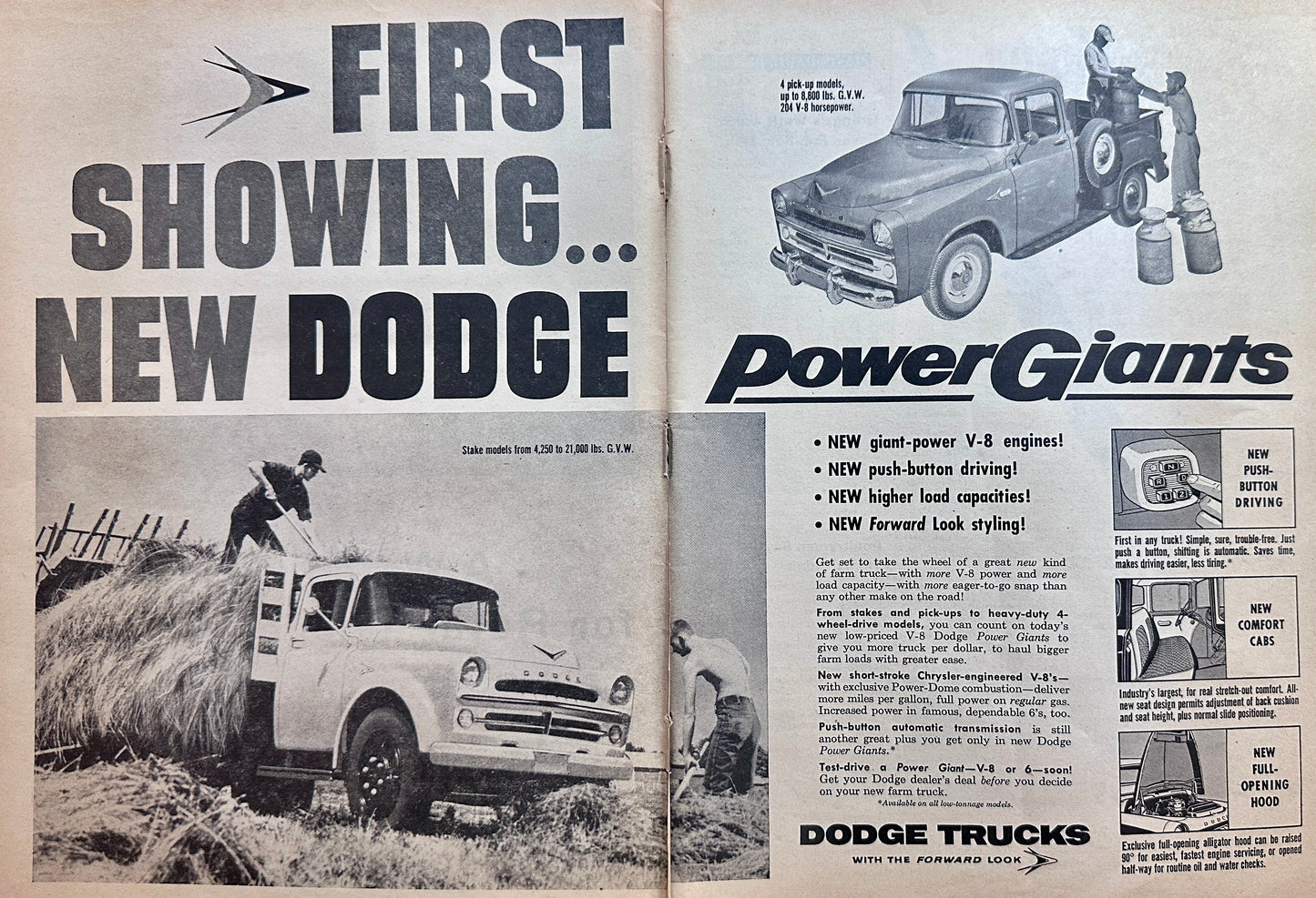1956 (2-page) Dodge Power Giants - Dodge Trucks Ad #A381