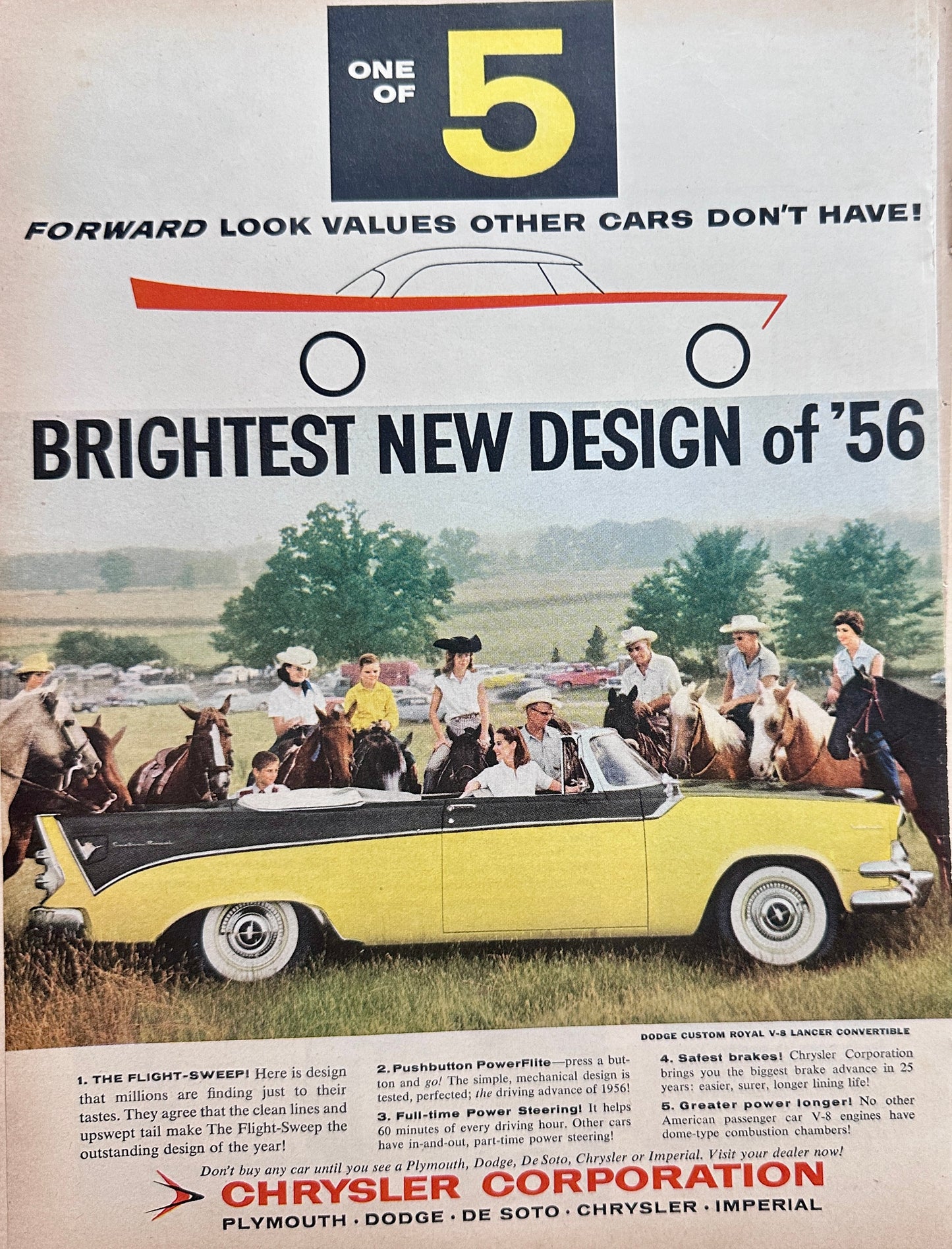 1956 Dodge Custom Royal v-8 Lancer Convertible Black over Yellow Ad #A388