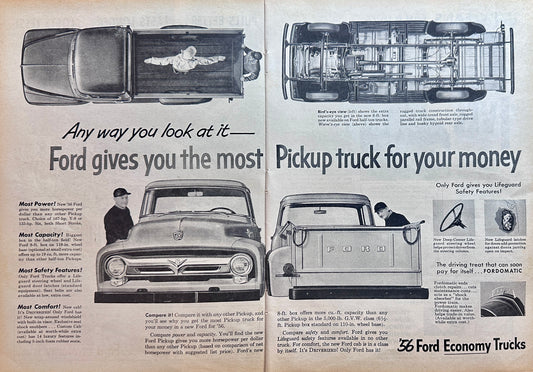 1956 (2-Page) Ford F-100 Pickup Most Truck for Your Money Ad #A399