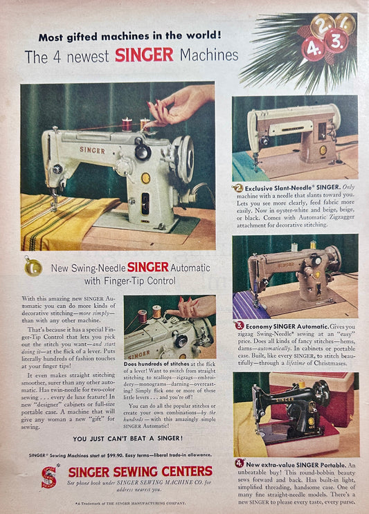 1956 4 Models of Singer Sewing Machines Vintage Ad #N1216