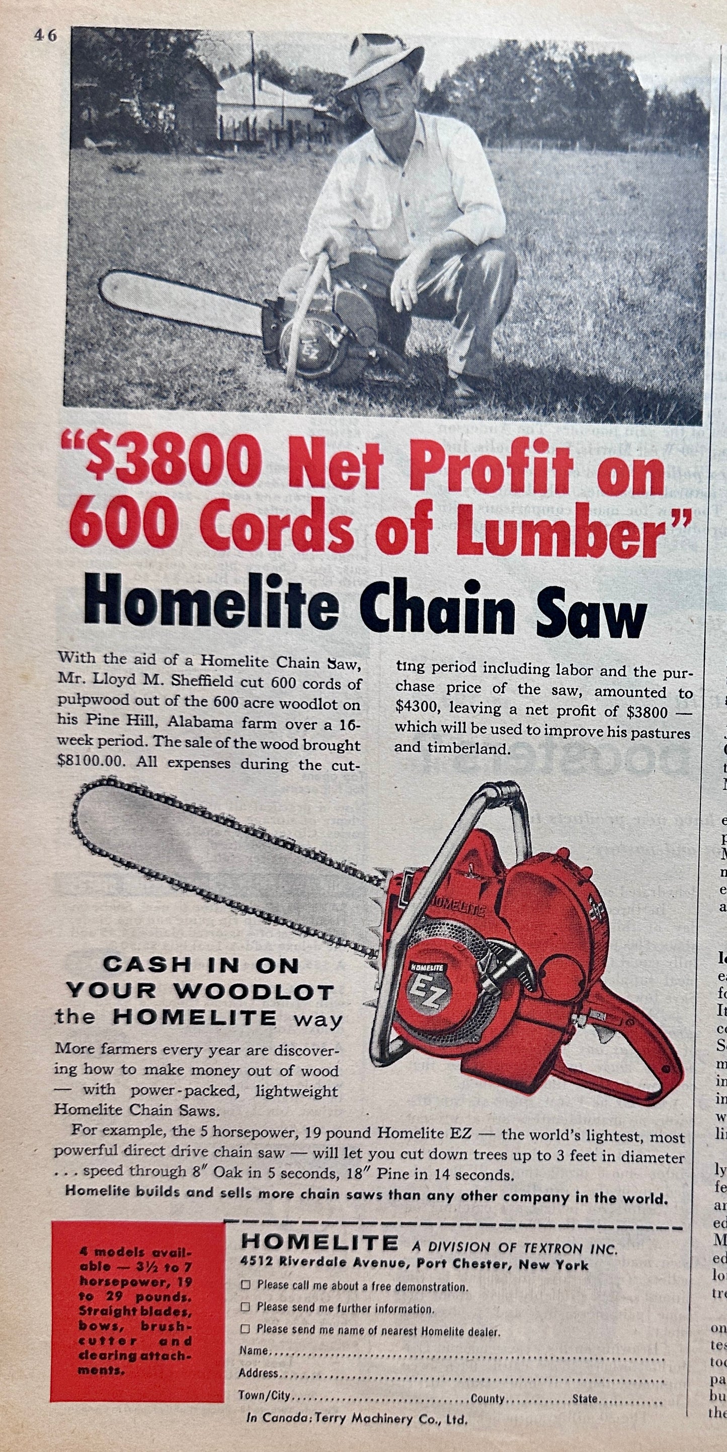 1956 Homelite EZ Chain Saw Ad #N1217