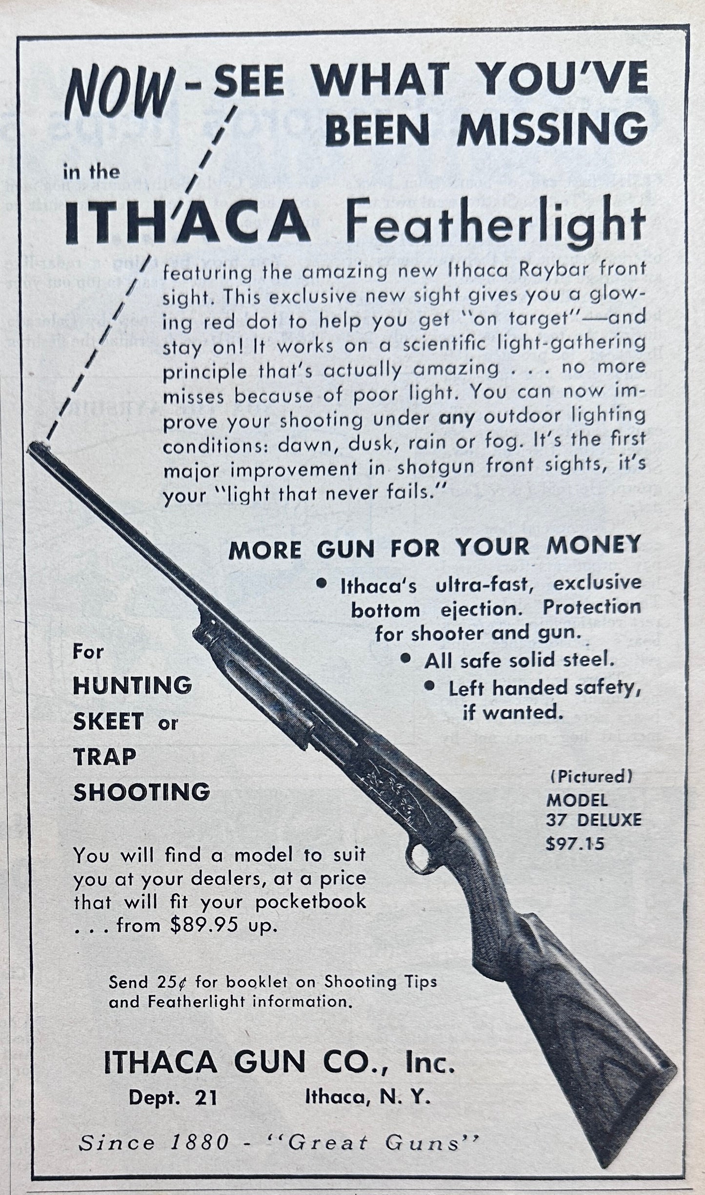 1956 Ithaca Gun Co Featherlight Model 37 Deluxe Vintage Ad #N1208