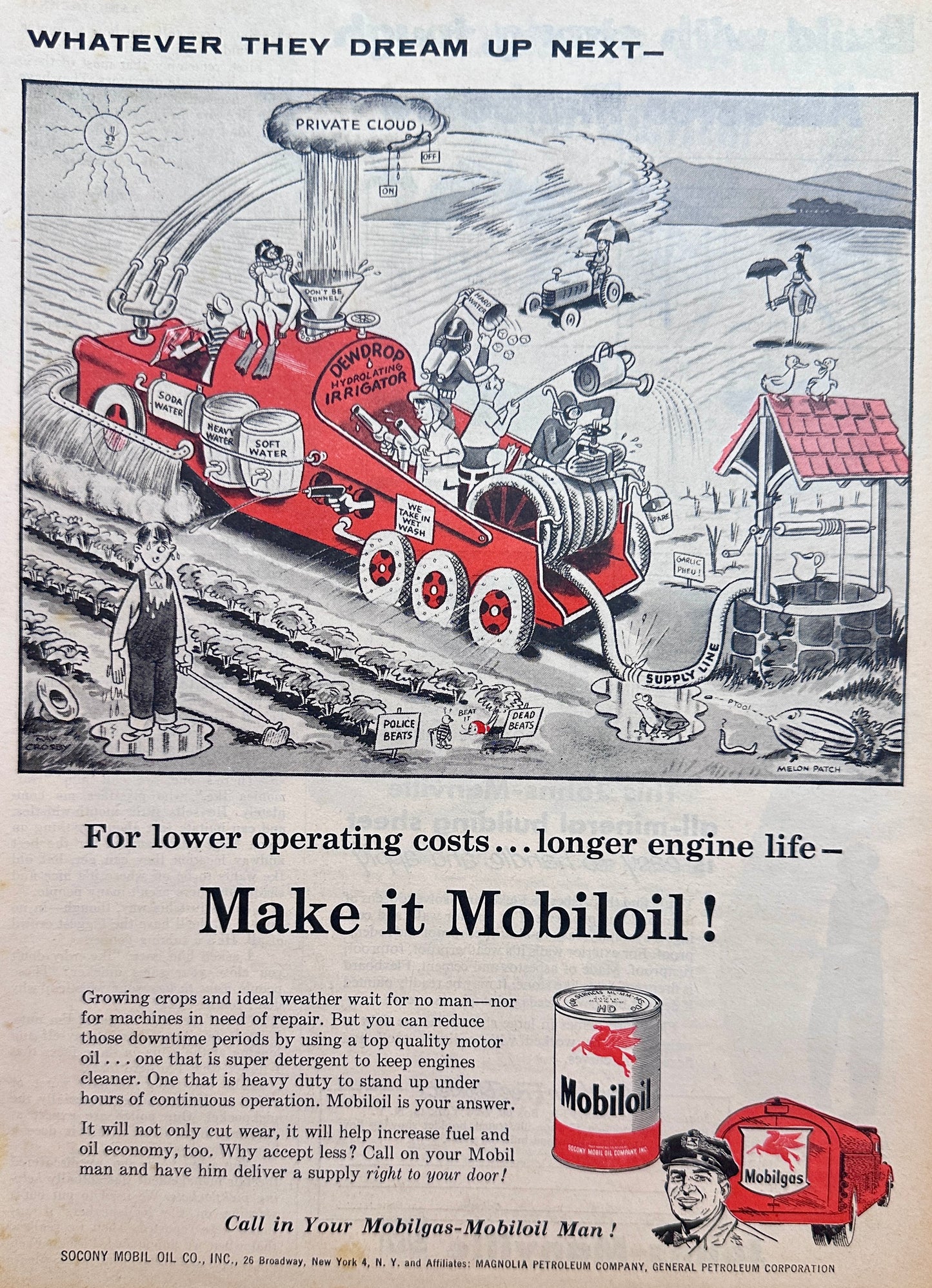 1956 Mobiloil - Whatever They Dream Up Next Ad #N1219 - Dewdrop Irrigator