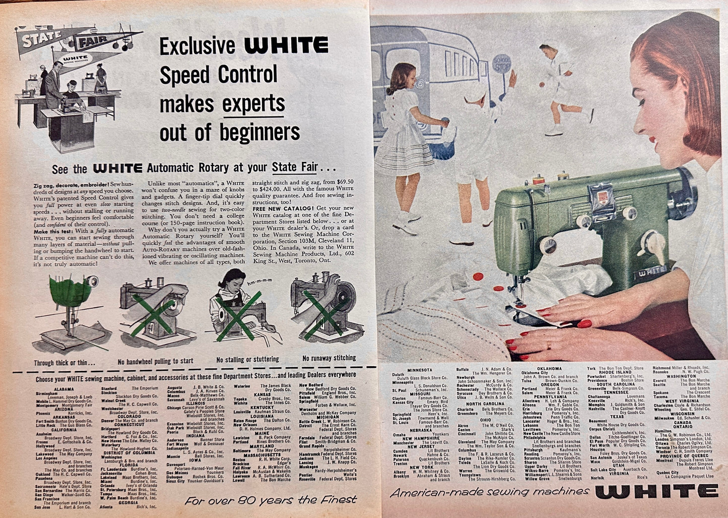 1956 (2-Page) American Made White Rotary Sewing Machine Ad #N1210