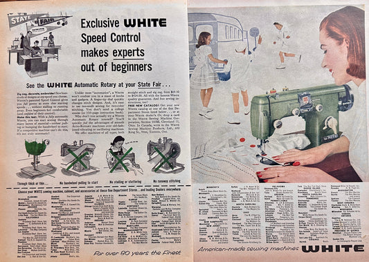 1956 (2-Page) American Made White Rotary Sewing Machine Ad #N1210