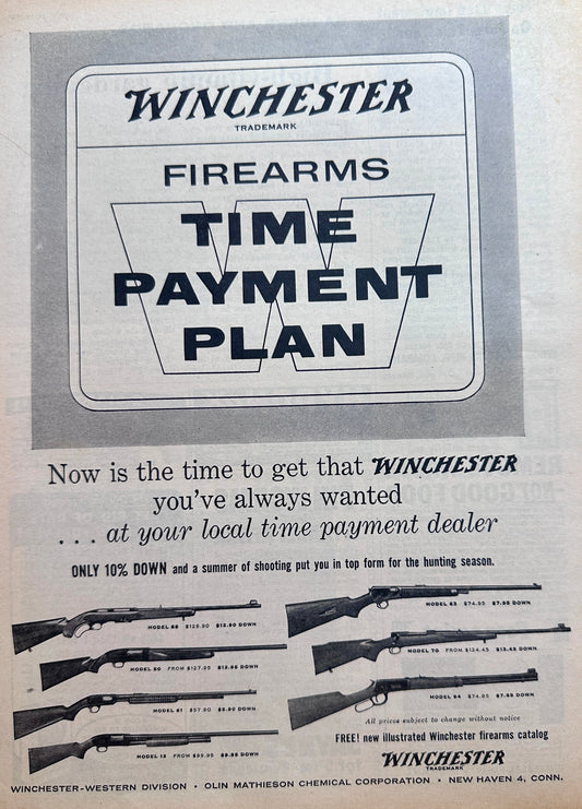 1956 Winchester Firearms Time Payment Plan Vintage Ad #N1214