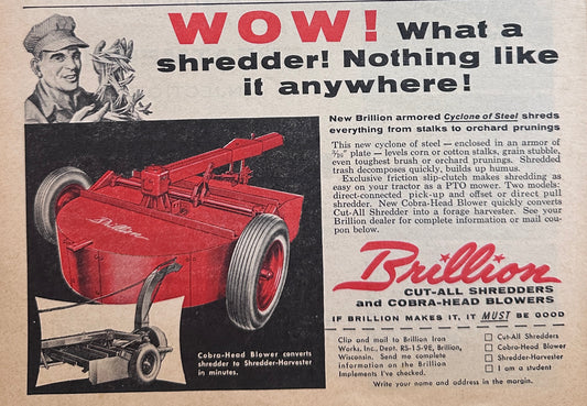 1956 Brillion Cut-All Shredder & Cobra Head Blowers Ad #N1211