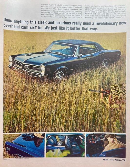 1966 Wide-Track Pontiac LeMans Overhead Cam Six Ad #1559