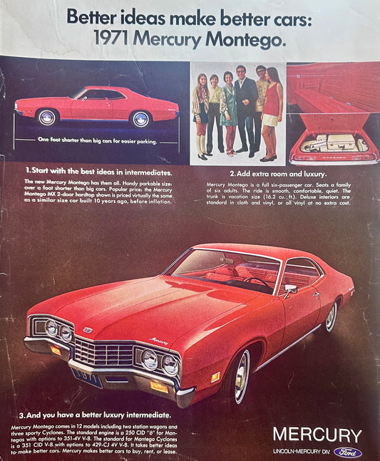 1971 Mercury Montego - Better Ideas Make Better Cars Ad #1583