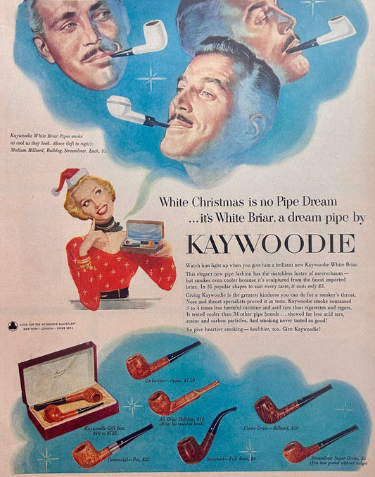 1953 Kaywoodie White Briar 3- Style Shown Vintage AD #1587