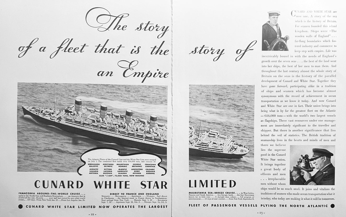1934 2-Page Ad - Cunard White Star Line of Titanic Fame - Merger #1590