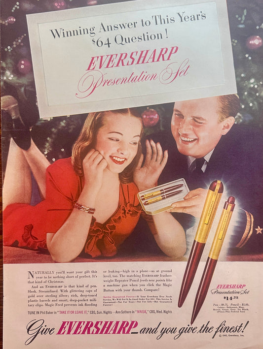 1945 WWII Eversharp Presentation Set Pen & Pencil for Christmas Ad #1619