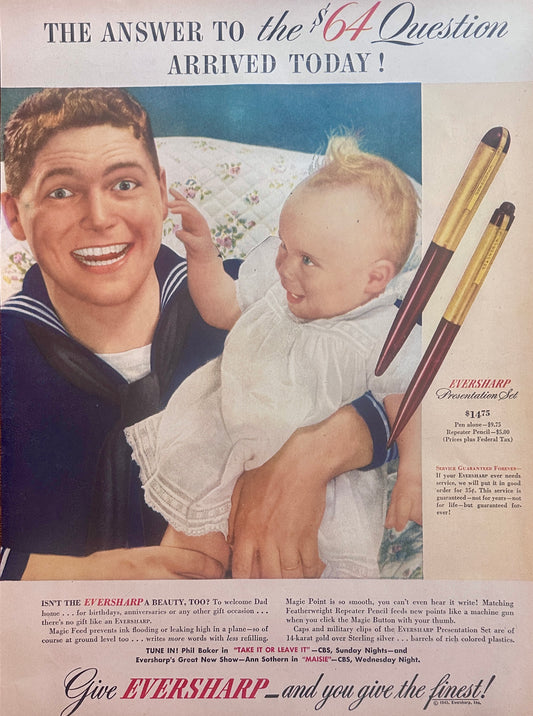 1945 WWII Era Eversharp Presentation Fountain Pen & Pencil Set Ad #1618