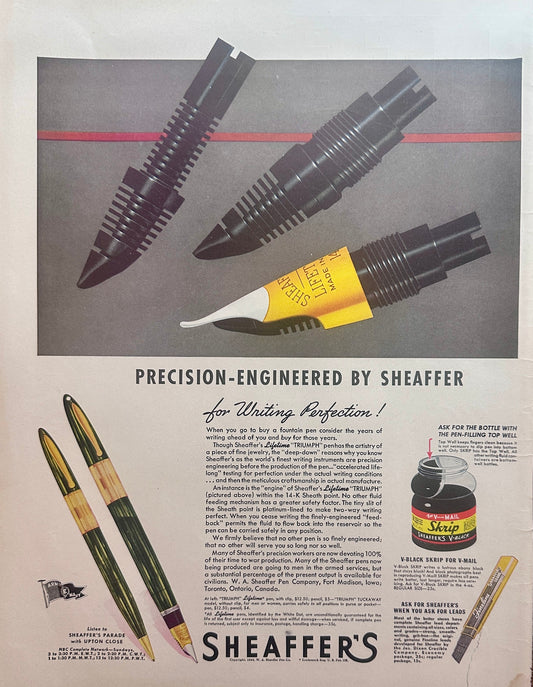 1944 Sheaffer's Triumph Lifetime Fountain Pen Ad #1616
