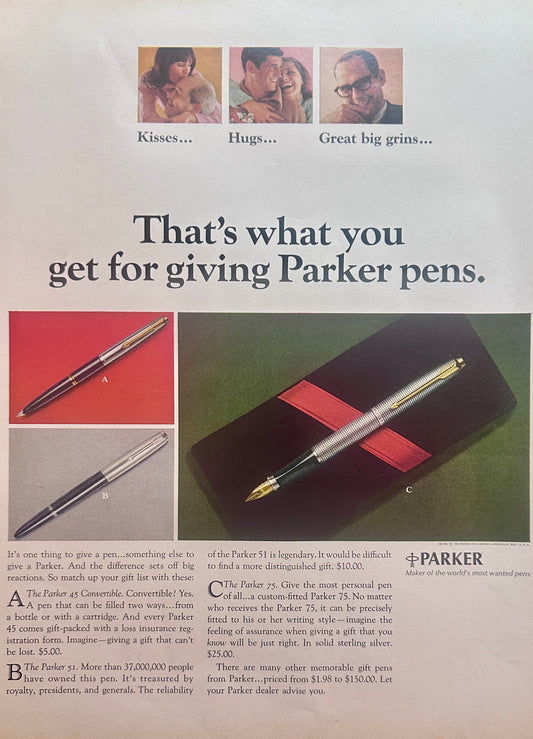 1966 Parker Pen Kisses, Hugs, Great Big Grins when You Gift Ad#1614