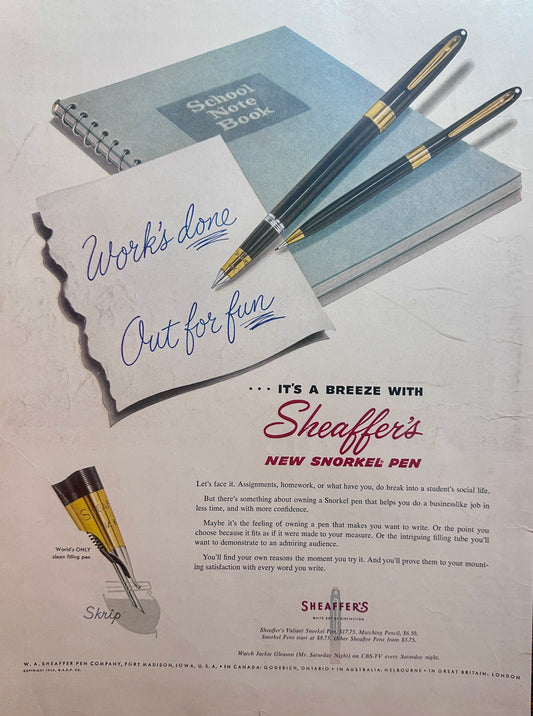 1954 Sheaffer's Snorkel Pen Vintage Ad #1613