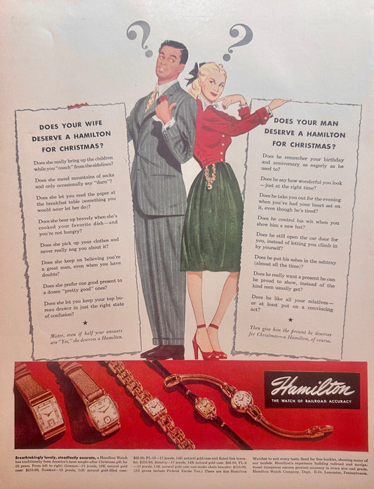 1947 Hamilton Watch Does Your Wife/Man Deserve a Hamilton? Ad #1604