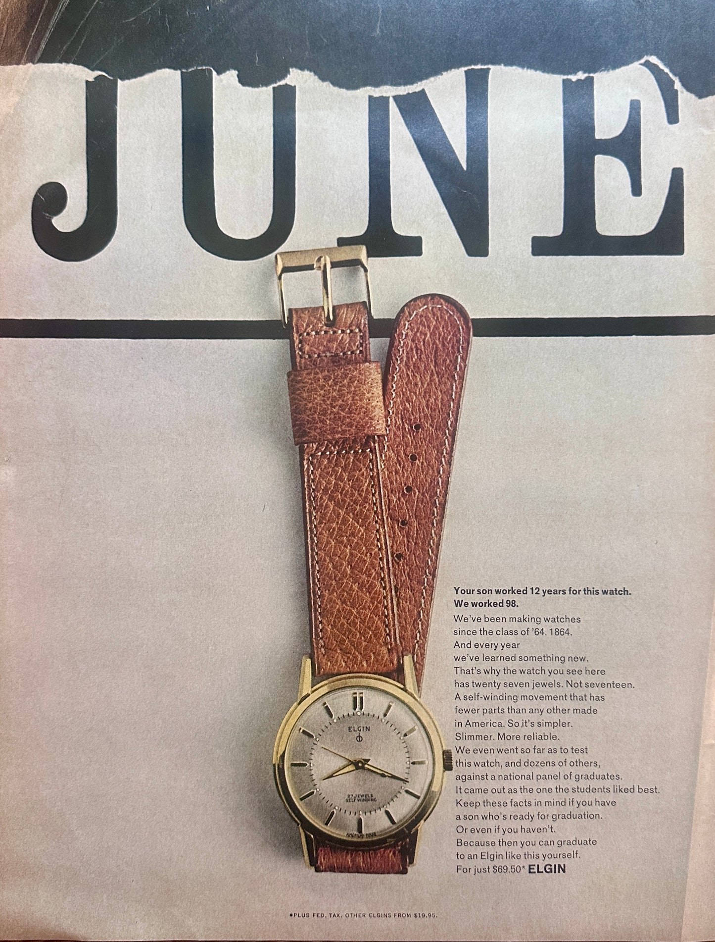 1962 Elgin's' Men's 27 Jewel Self Winding Watch Ad #1603