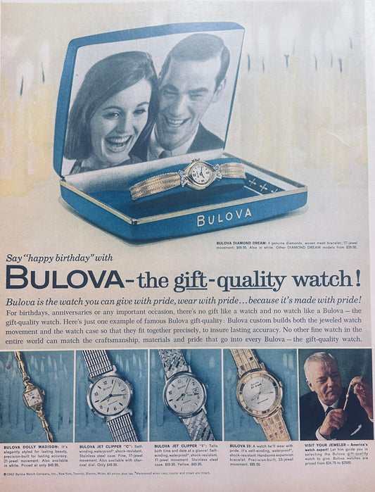 1962 Bulova Dream - The Gift-Quality Watch AD #1602