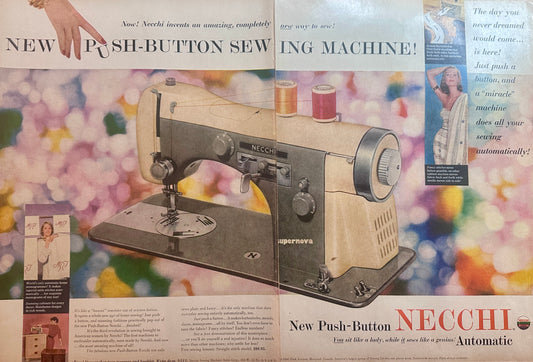 1956  Necchi Push Button Sewing Machine (2-Page) Ad #1595