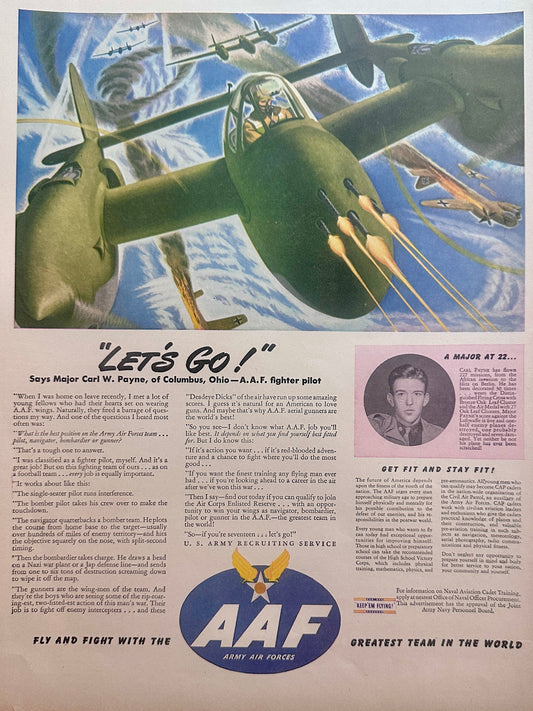 1945 WWII Era Recruitment Ad for the Army Air Forces Ad #1592