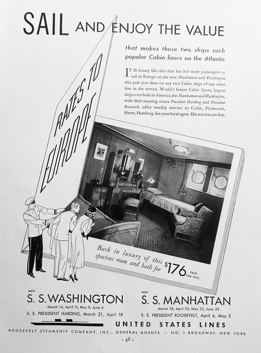 1934 United States Lines - Roosevelt Steamship Co Vintage Ad #1629