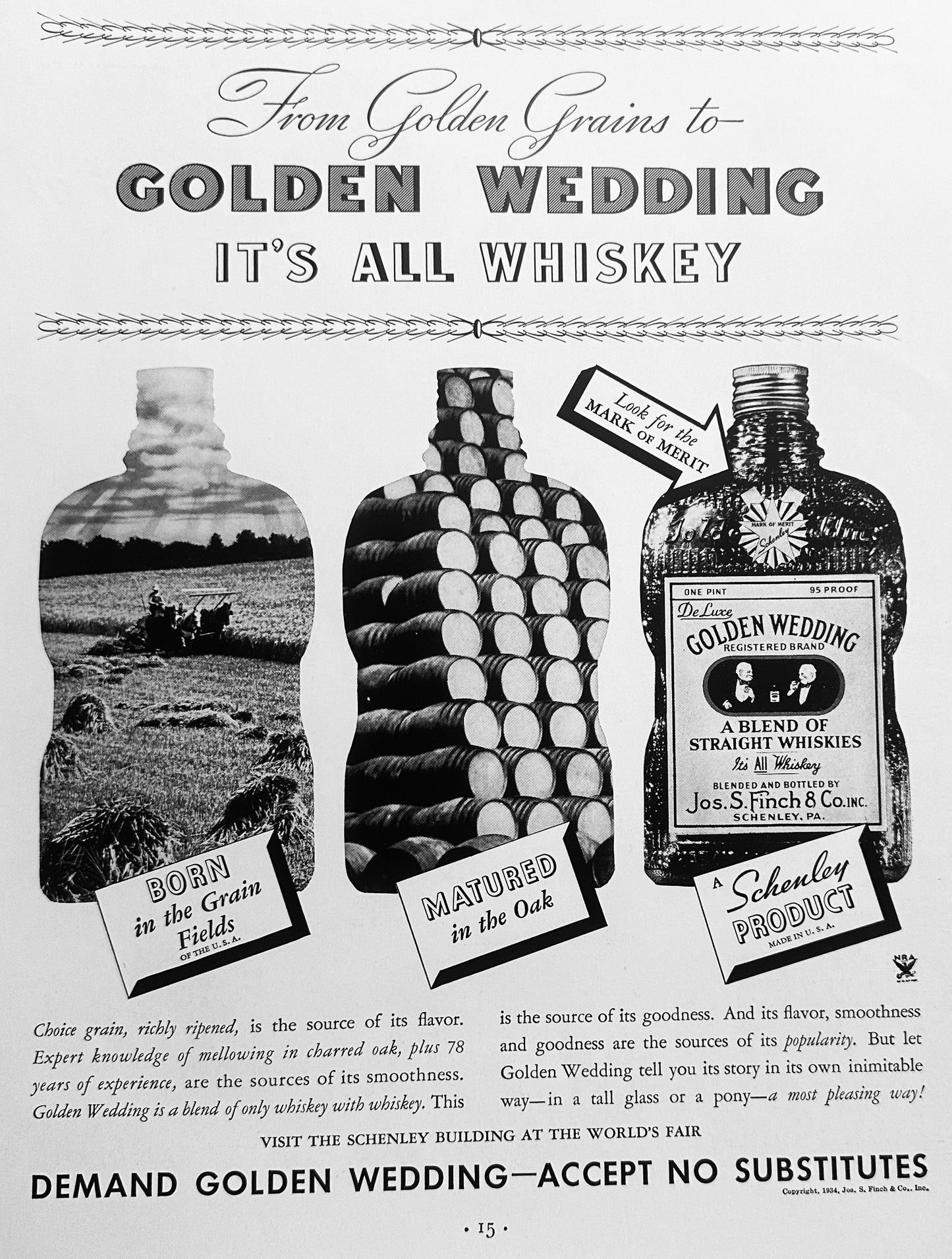 1934 Dual Sided Ads Golden Wedding Whisky & Carling's Canadian Ale AD #1632