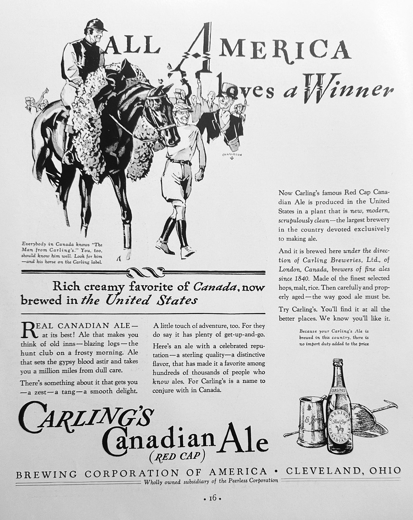 1934 Dual Sided Ads Golden Wedding Whisky & Carling's Canadian Ale AD #1632