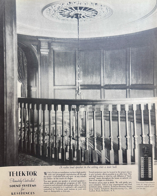 1934 Te-Lek-tor Remotely Controlled Sound Systems for Residences Ad #1646