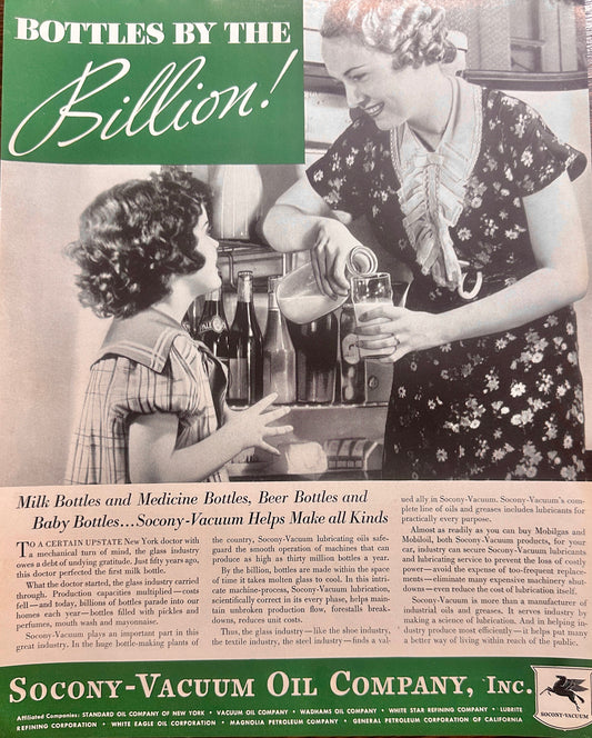 1934 Socony-Vacuum Oil Co - Industrial Lubrication - Bottles by the Billion Ad #1635