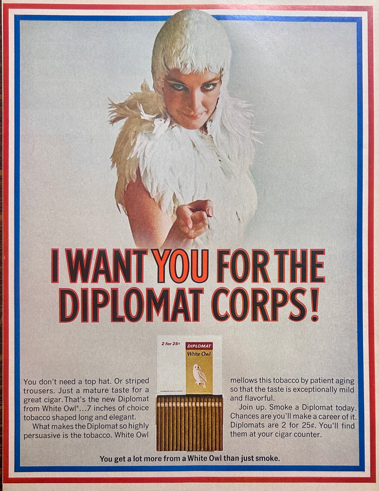 1967 White Owl Cigar Join the Diplomat Corps Ad #1654