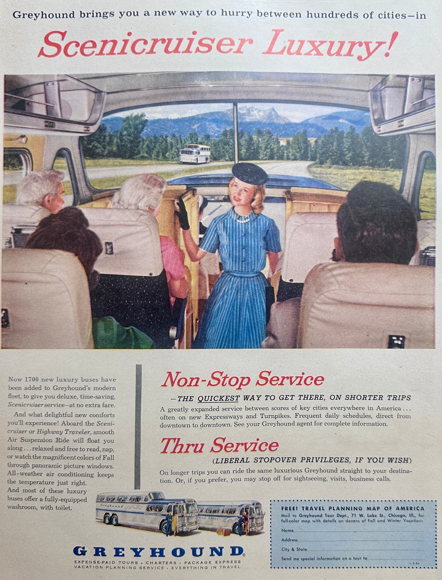 1956 Greyhound Scenicruiser Luxury Bus Transportation Ad #1670